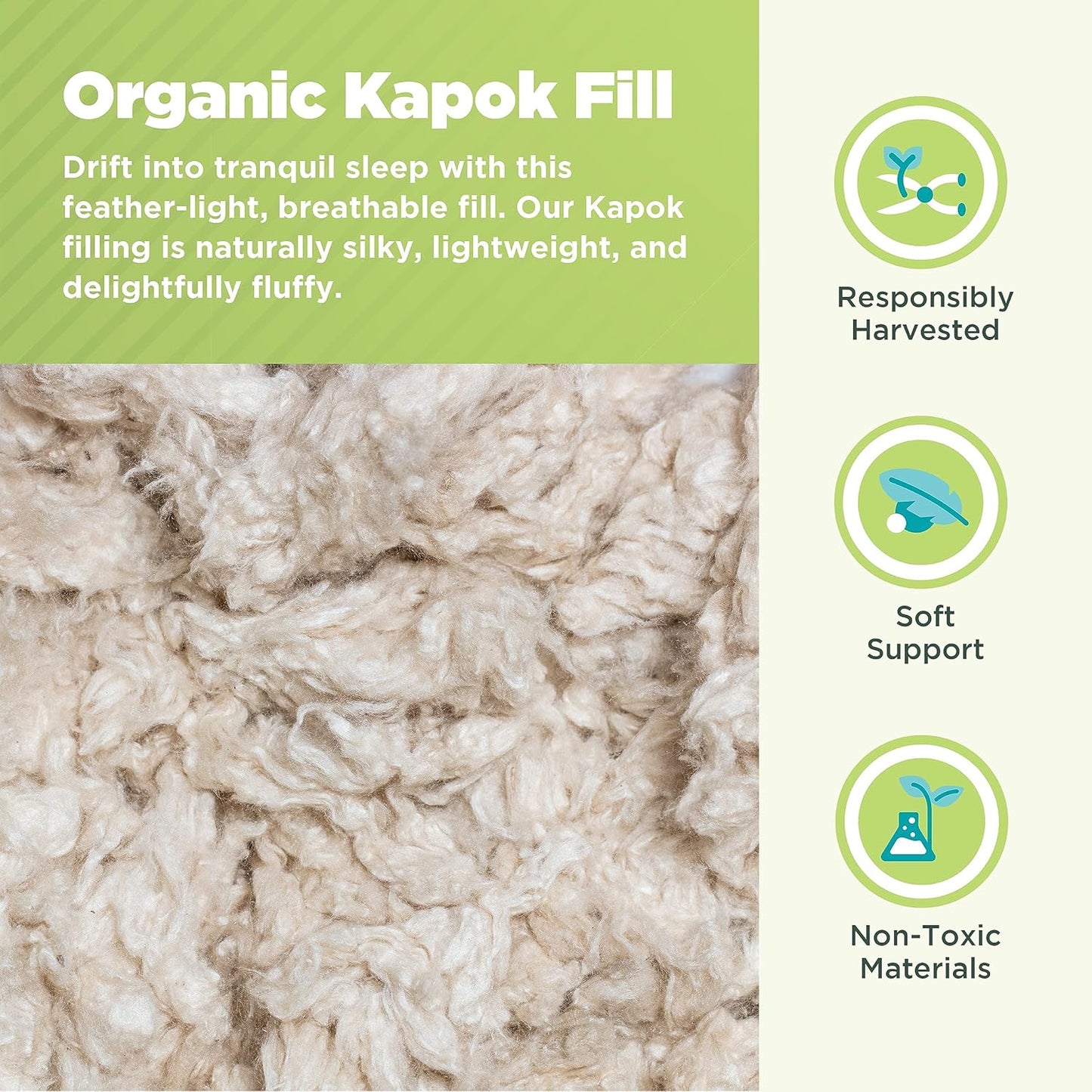 Bean Products Kapok 14" x 20" Japanese Pillow - Breathable, Eco-Friendly and Durable Organic Cotton Fabric Bed Pillow - Soft and Supportive Pillow for Sleeping, Made in The USA