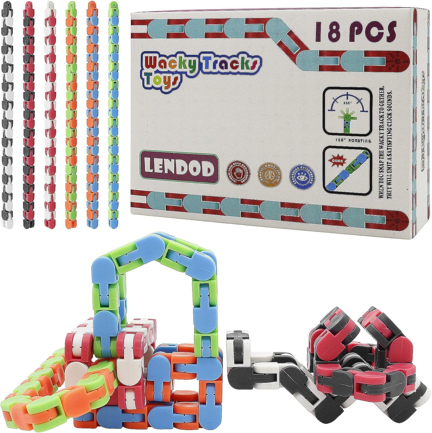 18 Pack Wacky Tracks Snap and Click Fidget Toys Finger Sensory Toys, 24 Links Snake Puzzles for Stress Relief, Party Bag Fillers, Party Supplies