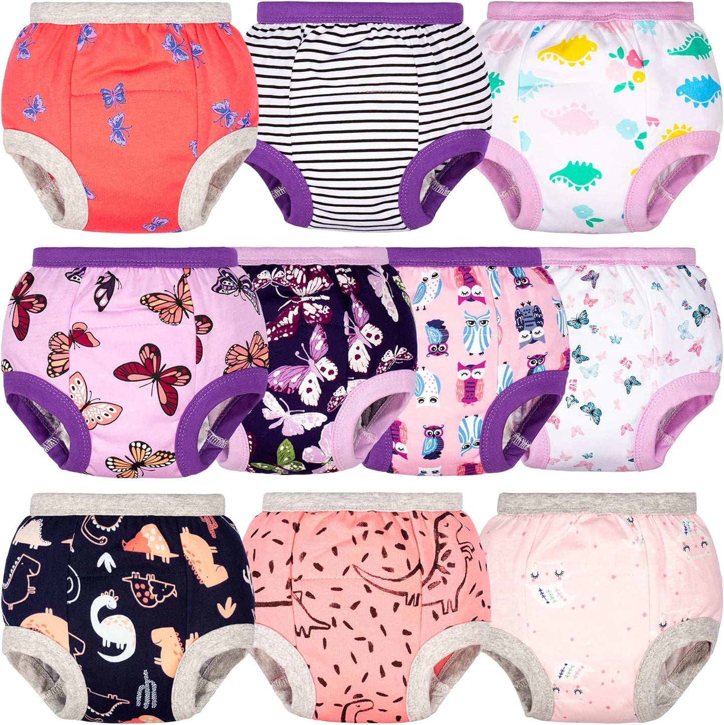 BIG ELEPHANT Potty Training Underwear - 10 Pack, 100% Cotton Absorbent Unisex Toddler Pee Pants for Boys Girls