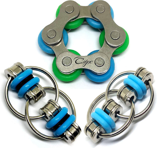 Fidget Roller Chain finger exerciser - Stress Relief Perfect for ADHD, ADD, Anxiety in Office, Studying or work Stocking Stuffers Gifts (3 Piece) (Blue)