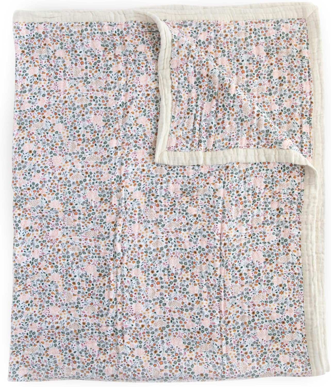 Little Unicorn Premium Quilted Throw | Super Soft, Multi-Layered Muslin XL Blanket| Great for Kids & Families (Pressed Petals)