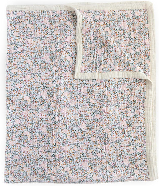 Little Unicorn Premium Quilted Throw | Super Soft, Multi-Layered Muslin XL Blanket| Great for Kids & Families (Pressed Petals)