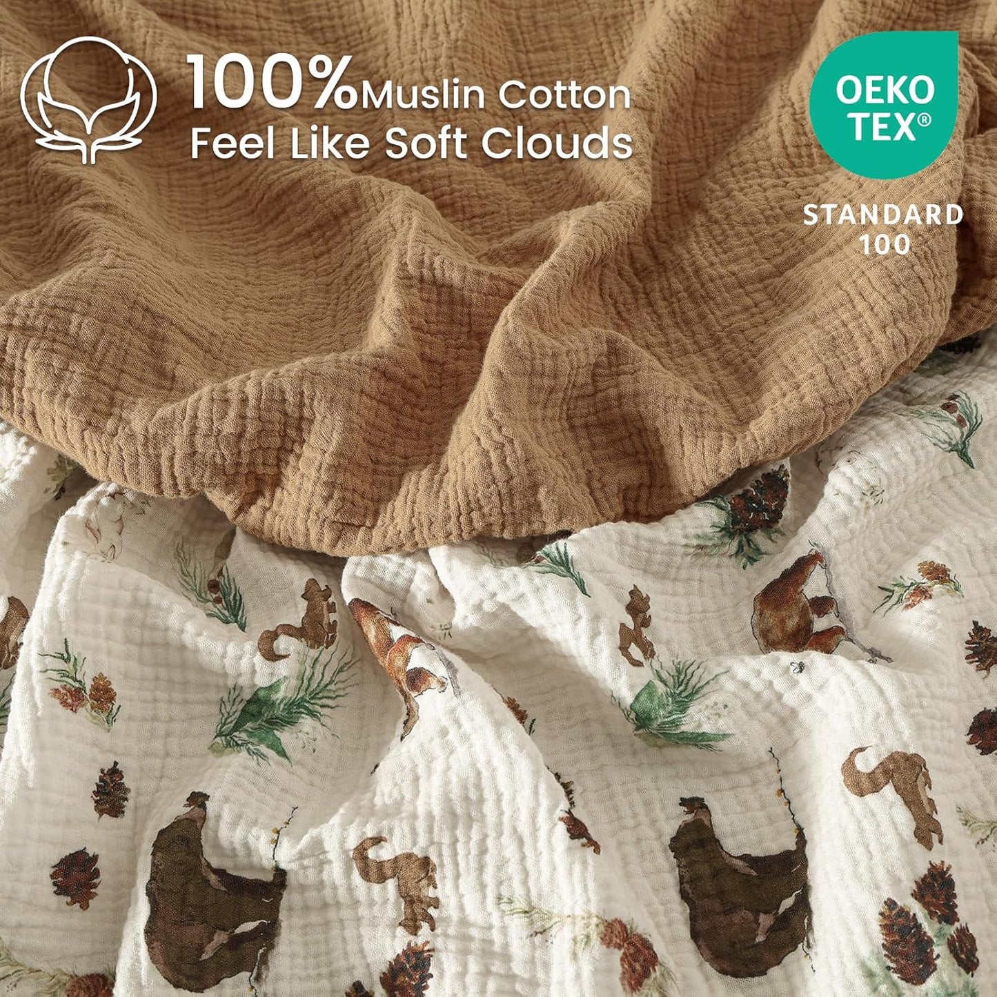 david's kids Muslin Mini Crib Sheets, 2 Pack Cotton Pack N Play Sheets for Boys Girls Neutral, Soft Breathable Baby Sheets Fit Pack N Play, Playard and Mini Crib Mattresses, Woodland Animal