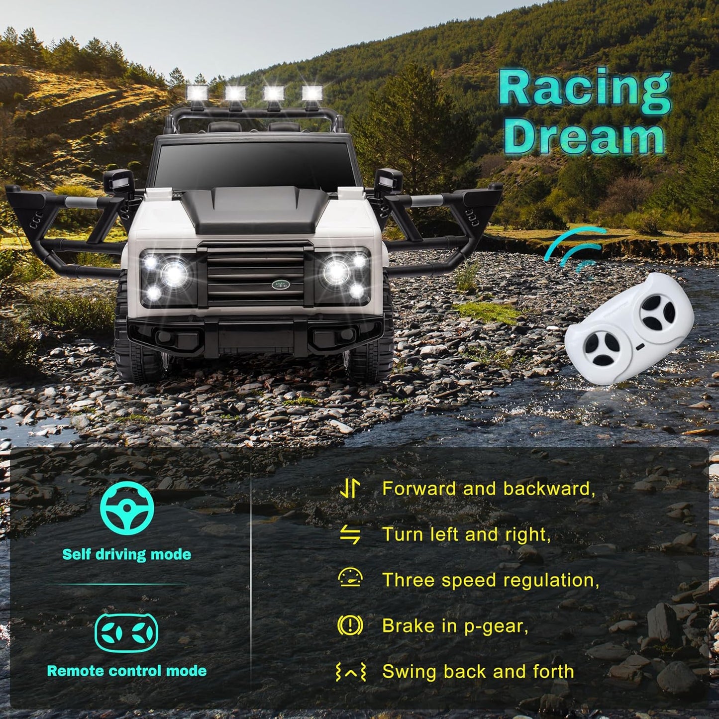 12V SUV 5MPH 2-Seater Ride on Toys, Ride-on Truck Toy w/Parent Remote,4W/2D 3-Speed Kids Electric Vehicles with Motor,Spring Suspension,LED,Music (12V Electric Ride on Truck SUV)