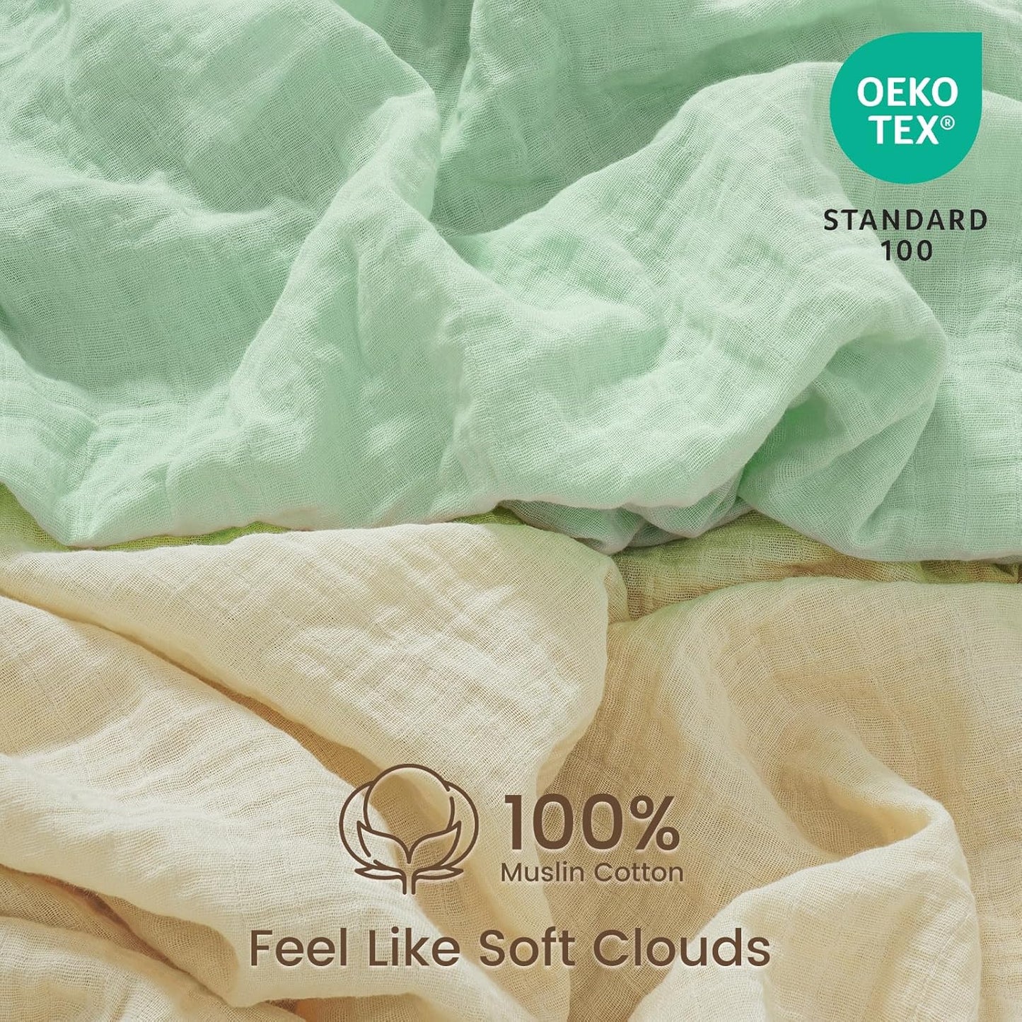 david's kids Muslin Crib Sheets for Boys Girls, 2 Pack 100% Cotton Soft Breathable Fitted Baby Sheet Set, 28x52 Inch Fits Standard Crib and Toddler Mattresses, Beige & Green
