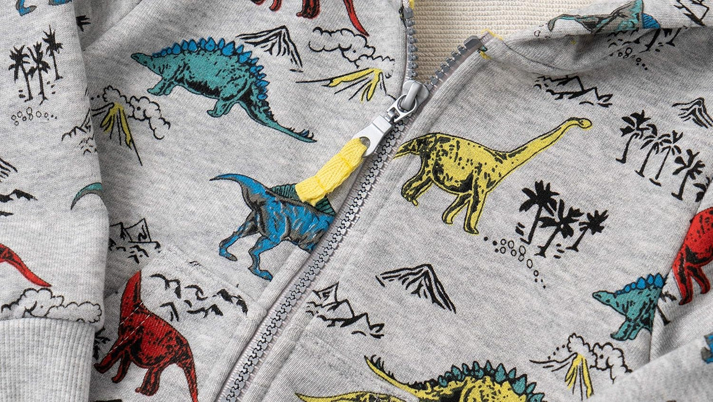 Baby Toddler Boys Dinosaur Hooded Zip Jacket Casual Outerwear Active Sweatshirt