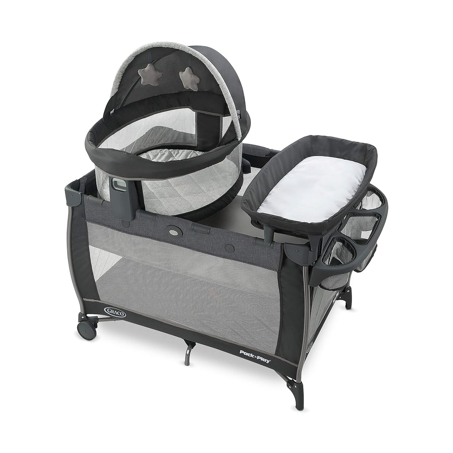 Graco Pack n Play Dome LX Playard with Baby Bassinet, Lightweight Portable Crib, Push-Button Fold Travel Crib, Redmond, Convertible