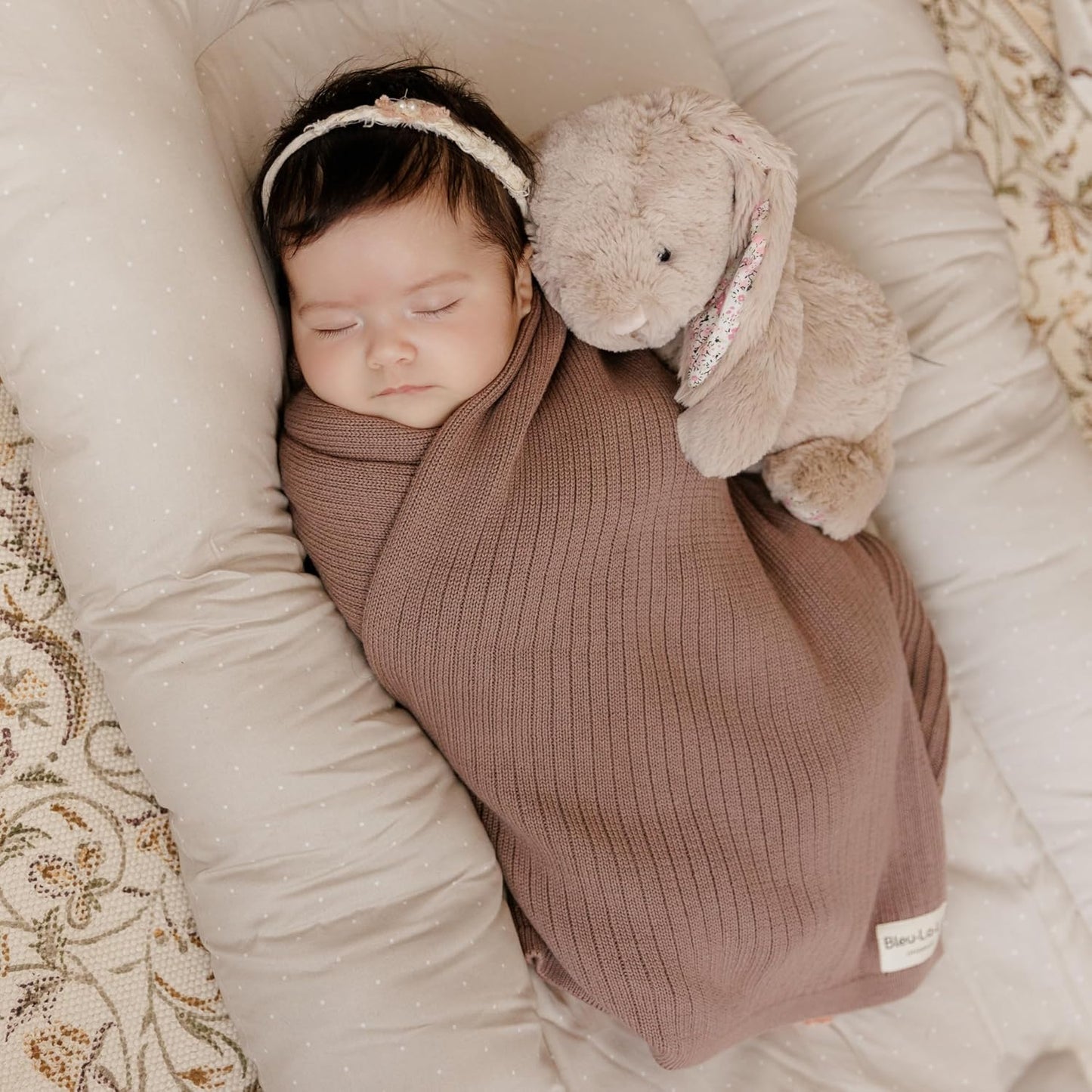 Organic Ribbed Swaddle Blanket for Boys & Girls - 100% Luxury Organic Soft Cotton Knit Warm Cozy Cuddle Stroller Crib Blanket for Newborns, Infants, & Toddlers (Milk Chocolate)
