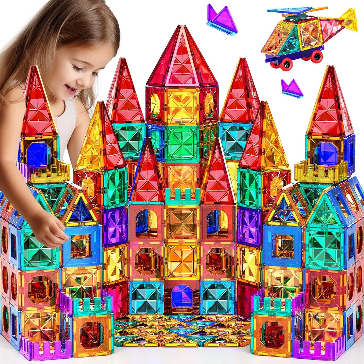 TEMI Magnetic Tiles,Building Blocks, Magnets Building Set, Learning and Education Toys Christmas Toy Gift for Ages 3 4 5 6 7 8+ Year Old Toddler Kids Boys and Girls (Magnetic Tiles-150pcs)
