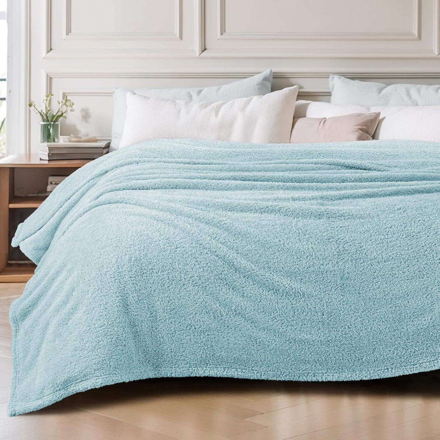 Exclusivo Mezcla Fleece Blanket for Couch, Soft and Cozy Queen Blankets for Women Men Girls Kids, Suitable for All Seasons, Slate Blue, 90x90 Inches
