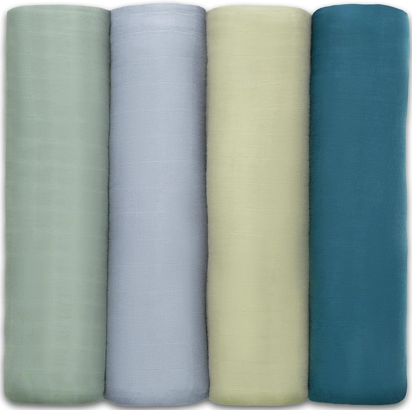 Comfy Cubs Muslin Swaddle Blankets Pack of 4, 47 x 47 Inches, Soft Cotton Baby Blanket Set, Large Multipurpose Swaddling Wraps for Newborns - Self-Soothing Swaddle - Sage, Pacific Blue, Fern, Neptune