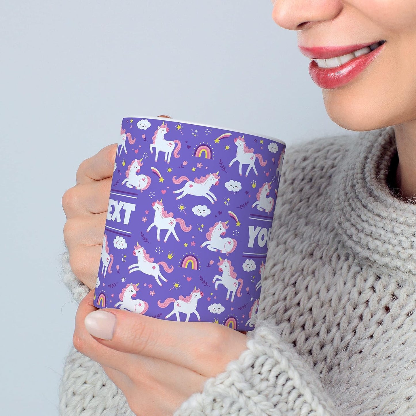 Personalized Mug for Kids - Purple Unicorn - Custom Name/Text, Ceramic Hot Chocolate/Cocoa/Coffee Cup for Girls, Birthday/Christmas/Holiday Gift - 15 oz, Black Handle