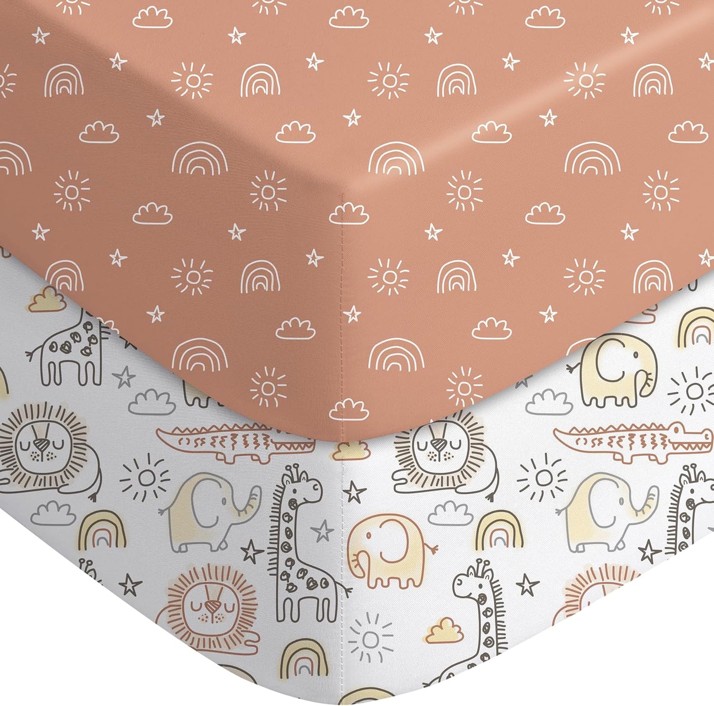 Yoofoss Baby Pack and Play Sheets 2 Pack for Boys and Girls - 38x26 Mini Crib Sheets Fitted Neutral Compatible with Graco Pack n Play Mattress,Ultra Soft Breathable Microfiber Animal World