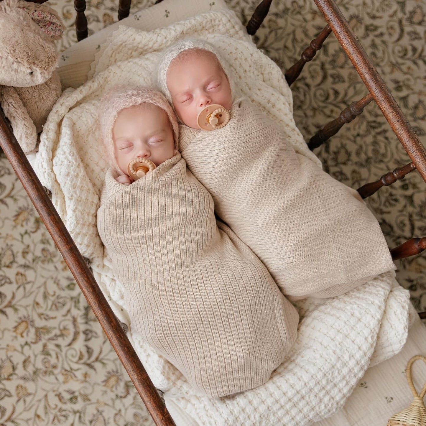 Organic Ribbed Swaddle Blanket for Boys & Girls - 100% Luxury Organic Soft Cotton Knit Warm Cozy Cuddle Stroller Crib Blanket for Newborns, Infants, & Toddlers (Oatmeal)