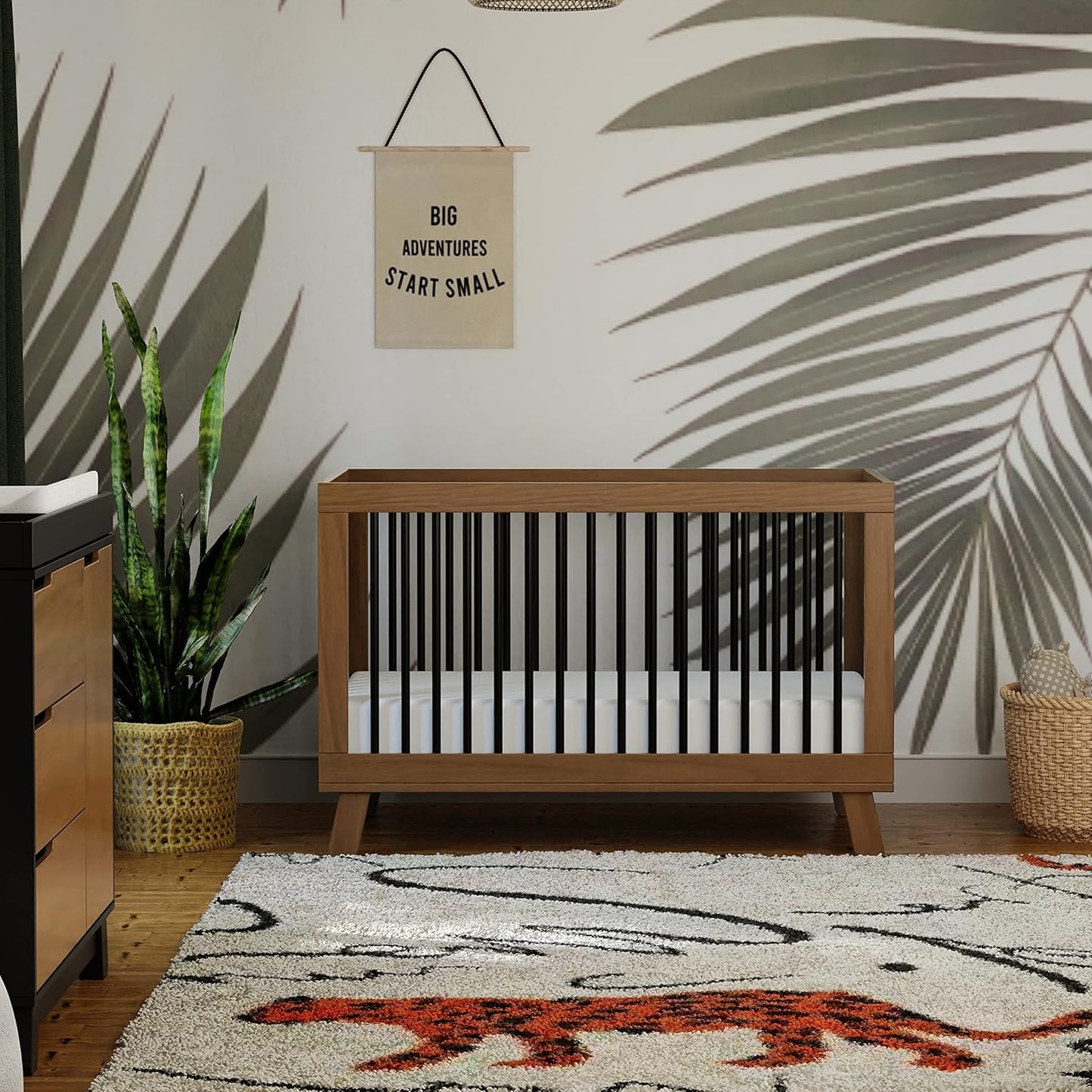 babyletto Hudson 3-in-1 Convertible Baby Crib with Toddler Bed & Daybed Conversion - Durable and Easy to Assemble - GREENGUARD Gold Certified with 4 Adjustable Mattress Heights - Natural Walnut/Black