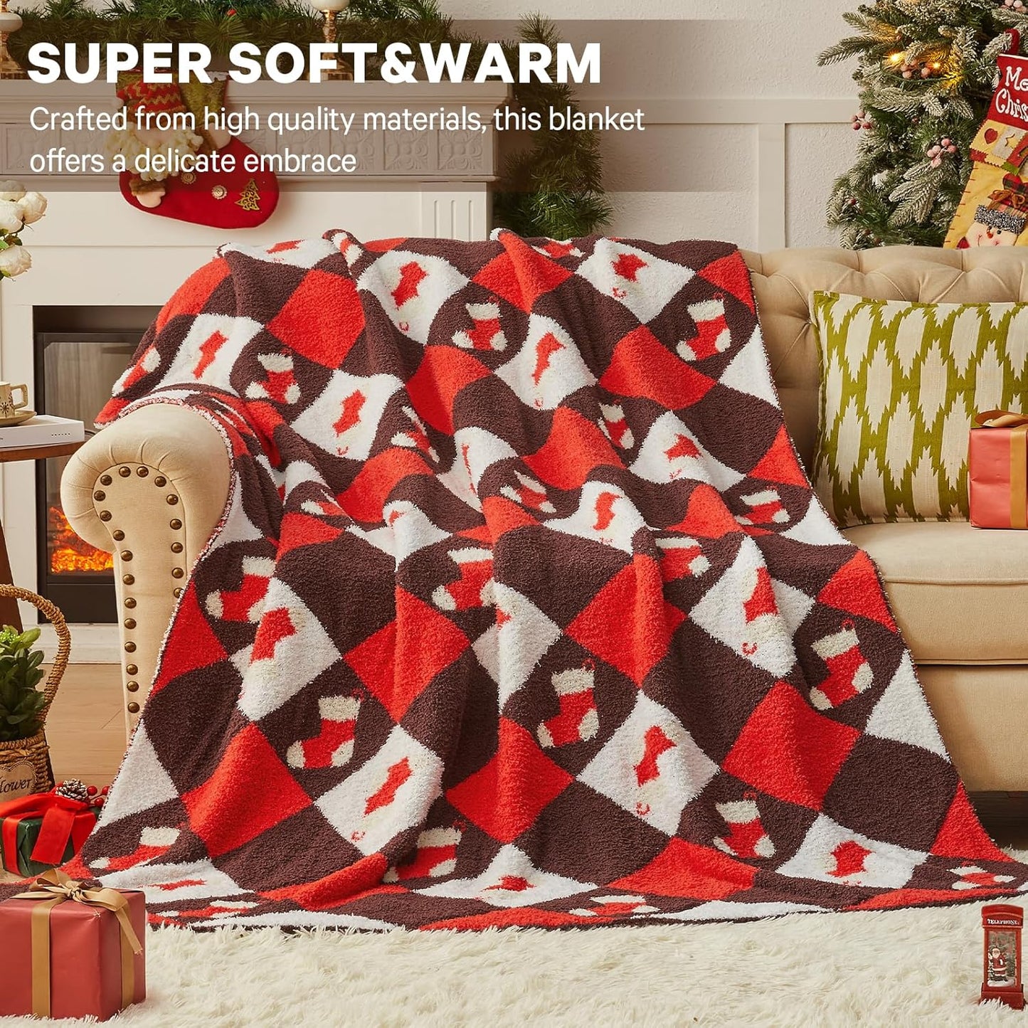 CYMULA Christmas Knit Throw Blanket - Super Soft Cozy Fuzzy Blankets for Couch, Sofa & Bed, Holiday Throw Blanket，50"x60"