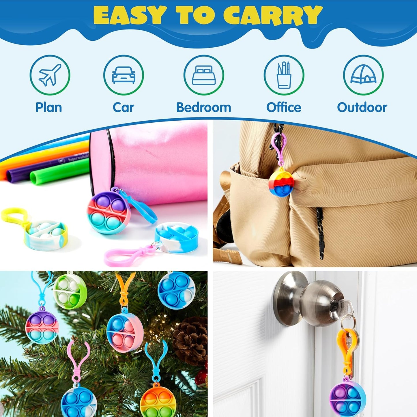 JOYIN Round Pop Fidget Keychain Mini Fidget Toys Bulk 90 Pack Party Favors for Kids 4-8,8-12 Years Kids, Goodie Bag Stuffers Fidgets for Classroom Prizes Sensory Fidget Toy Packs