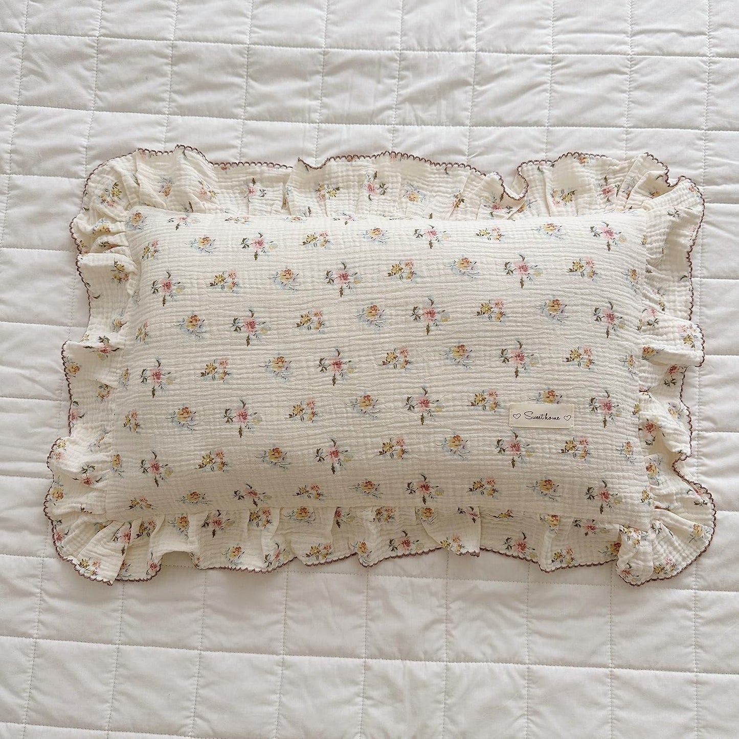 BuLuTu Cotton Muslin Kids Toddler Pillowcase with Cute Azalea Flowers Pattern Super Soft Crib Nursery Pillowcase for Boys,Girls,Bedding Decor Machine Washable, Durable Pillowcase,1 Piece,14"x20"