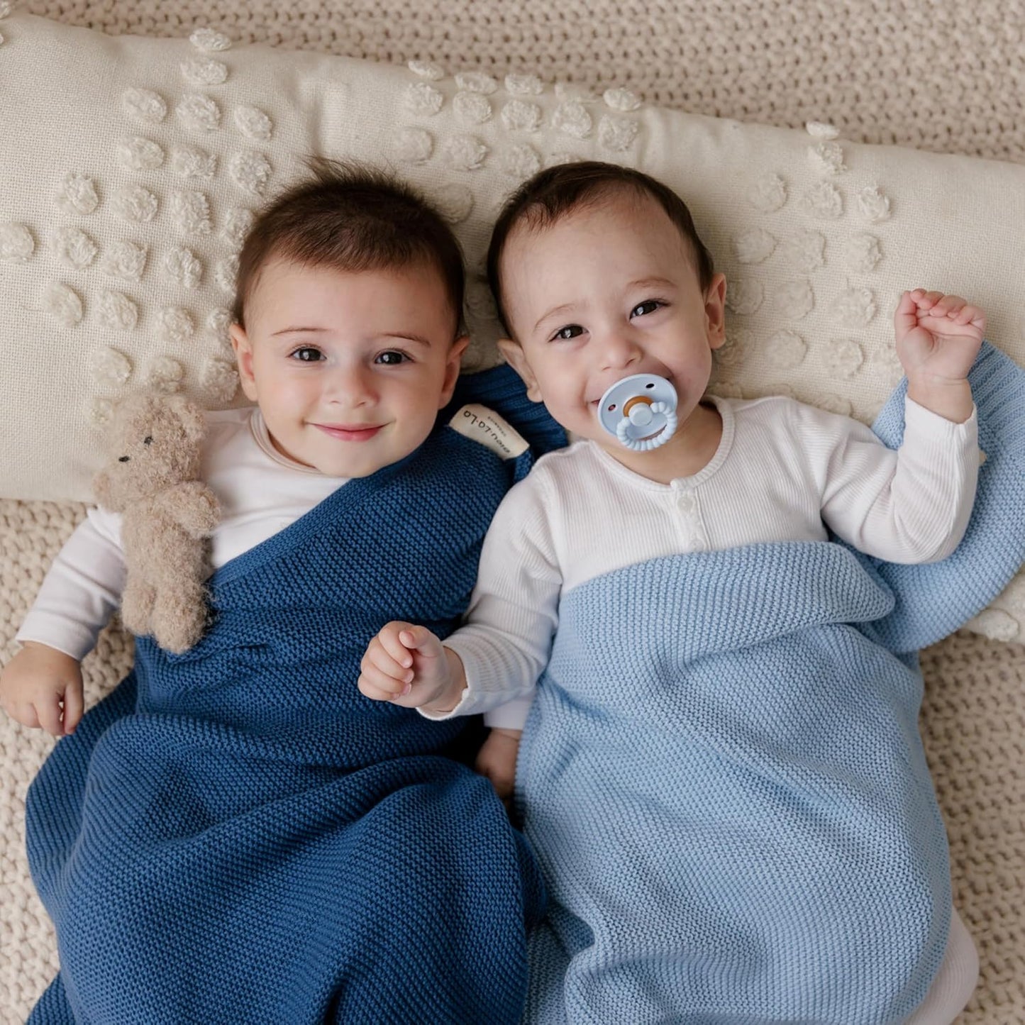 Heritage Knit Organic Cotton Receiving Swaddle Blanket for Boys - 100% Organic Soft Luxury Cotton Warm Cuddle Swaddling Crib Blanket for Newborns Infants Toddler (0-2Yrs - Denim Blue)