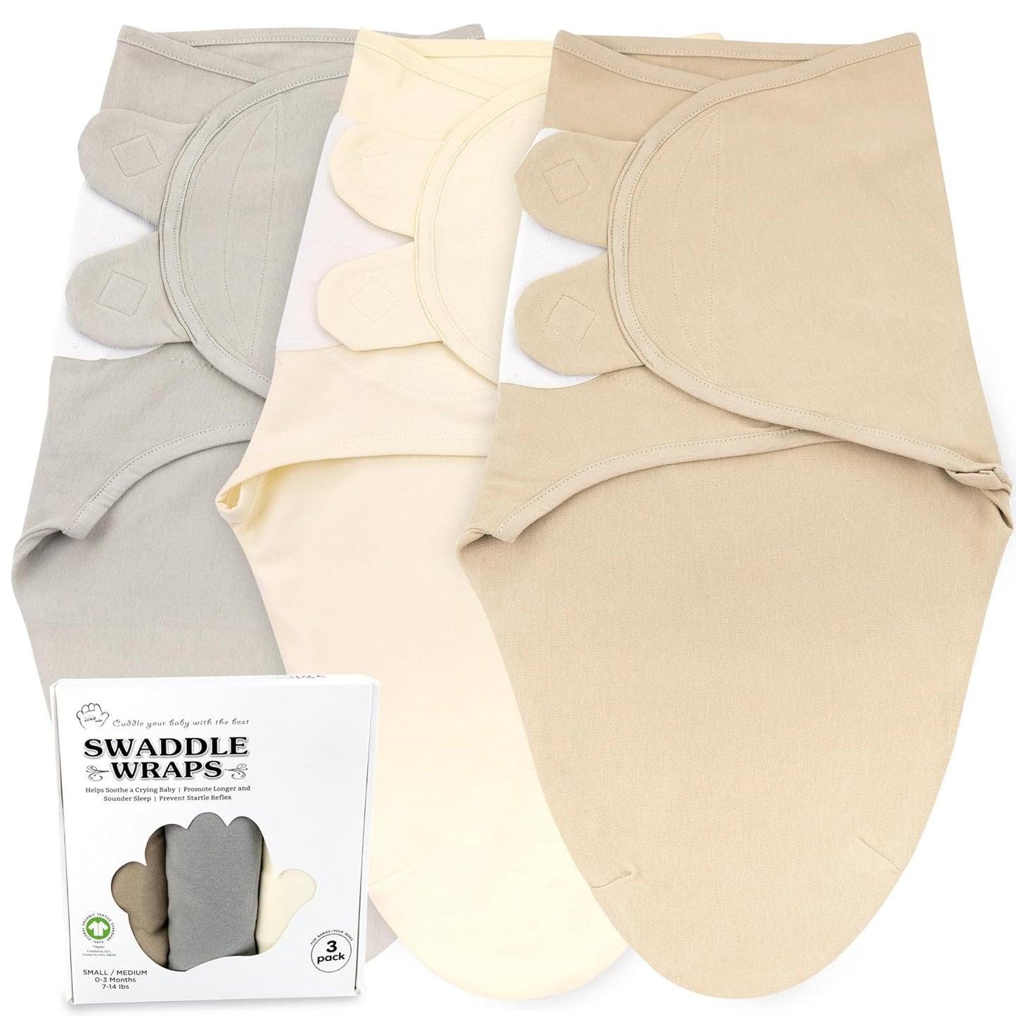 Bublo Baby Swaddles for Newborns – 3-Pack Infant Swaddles 0-3 Months – Adjustable Swaddle Sleep Sack – Soft Organic Cotton Baby Wrap for Safe & Cozy Sleep (Solid Grey)