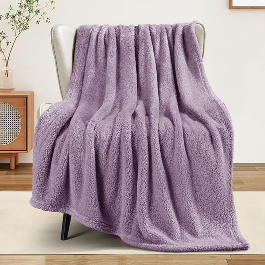 Exclusivo Mezcla Soft Fleece Throw Blanket for Couch, Super Soft Velvet Plush Bed Blanket, Fuzzy Cozy and Warm for All Seasons, 50x60 Inches, Grayish Purple