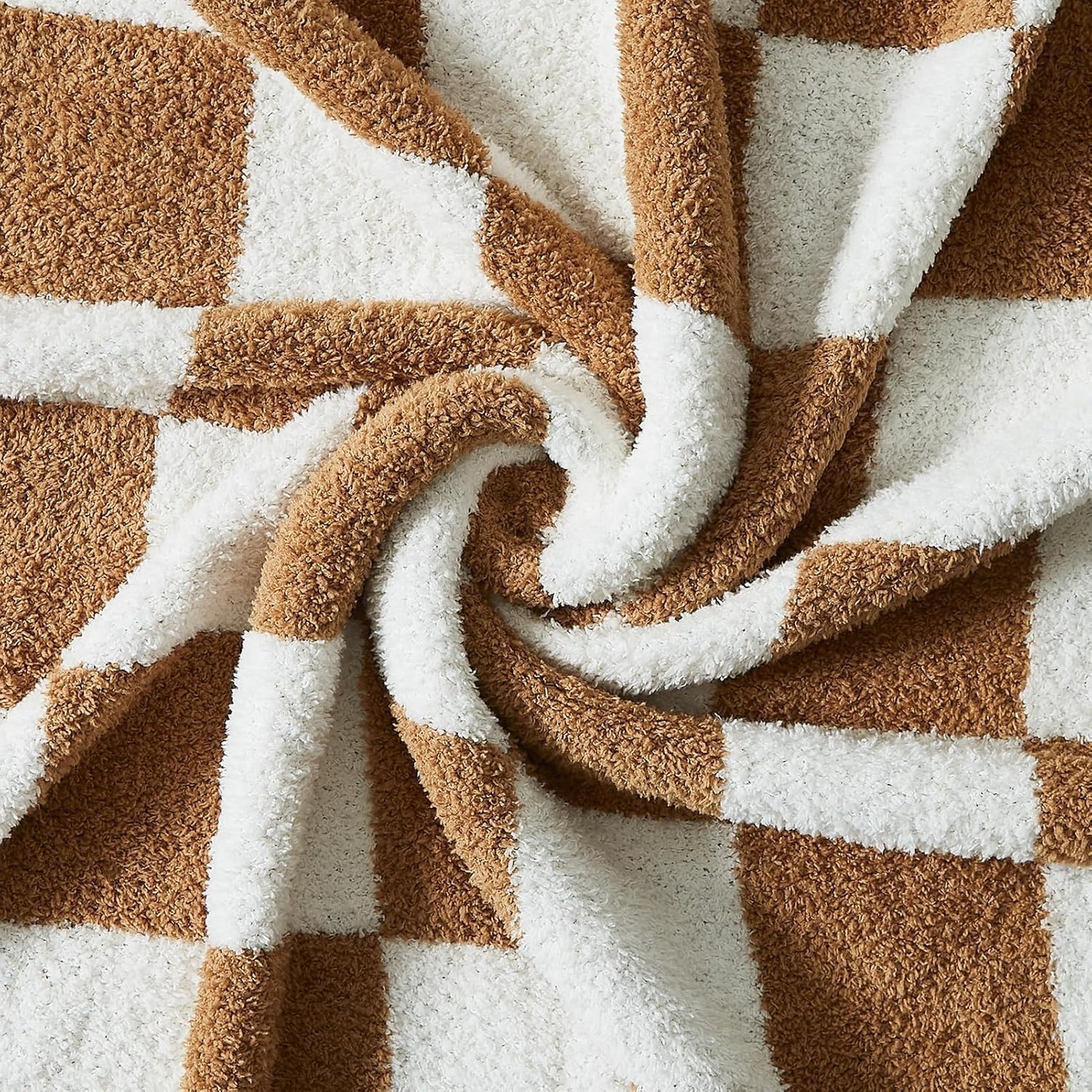 WRENSONGE Checkered Throw Blanket, Burnt Orange Soft Cozy Fluffy Warm Hand Made Throw Blankets for Couch, Sofa, Chair, Bed, Camping, Picnic, Travel Lightweight Bed Blanket - 50"*70"