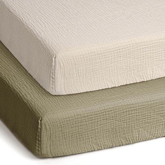 lulumoon Pack and Play Sheets Muslin: Cotton Fitted Sheets for Chicco Pack N Play - Soft Playard Sheets for Boys and Girls 2Pack