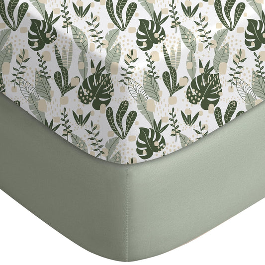 Yoofoss Baby Crib Sheets for Boys Girls, Fitted Crib Sheet 2 Pack for Standard Crib and Toddler Mattress, Super Soft Microfiber Baby Sheet 28x52x8in Green + Banana Leaves