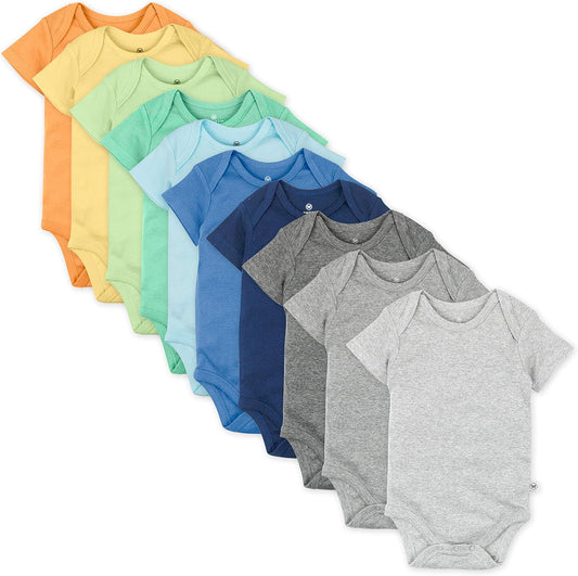 HonestBaby unisex-baby 10-pack Short Sleeve Bodysuits One-piece 100% Organic Cotton for Infant Baby Boys, Girls
