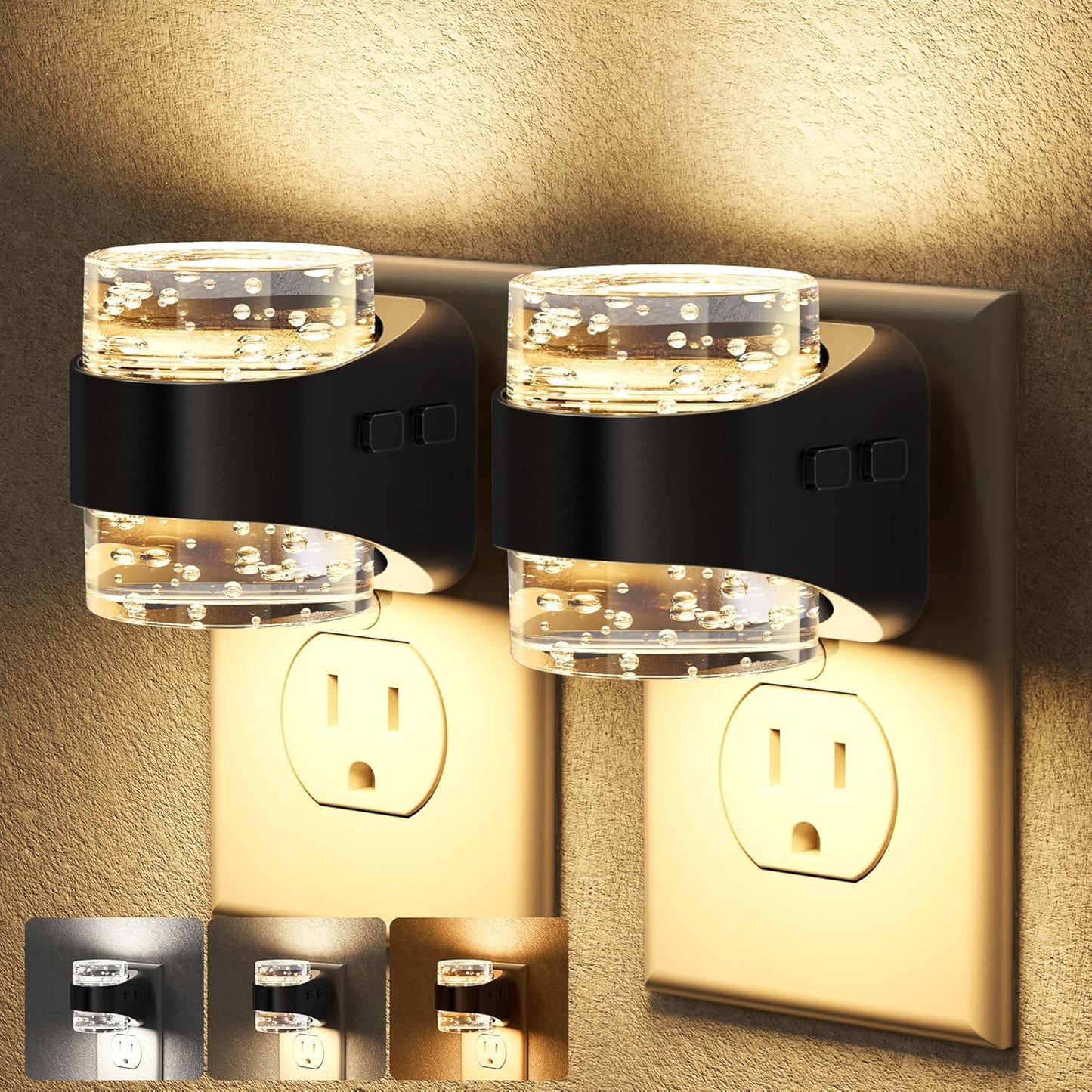 Briignite LED Night Light Plug into Wall[2 Pack] Dimmable Night Light with Bubble Design 3000K/4000K/5000K & 3 Brightness Levels for Baby Nursery, Hallway, Bathroom, Kids Room, 3CCT