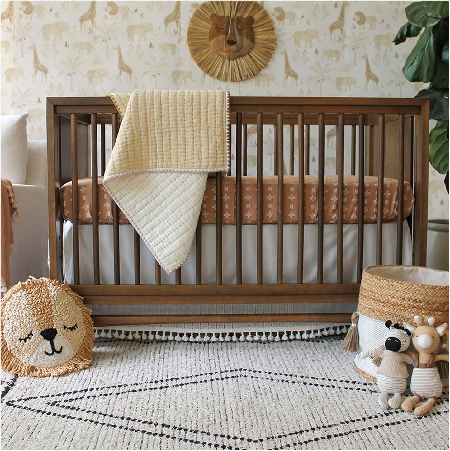 Crane Baby Blanket Quilted Cotton 36” X 36” Light Yellow Nursery Essential for Boys and Girls Yellow Baby