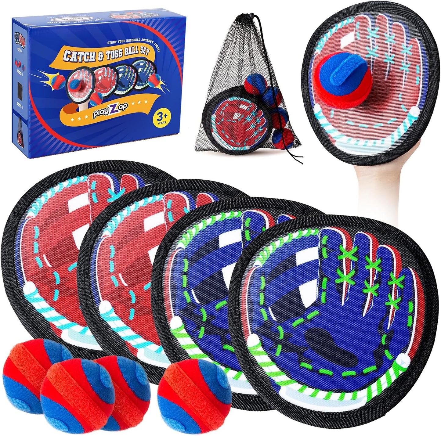 Toss and Catch Ball Set - Ultra Soft & Safe Toddler Baseball Gloves Designed for Pain-Free - Kids Games Toys Indoor Outdoor - Great for Yard Beach Pool - Gift for Boys Girls 2-4 5-7 8-10 Years