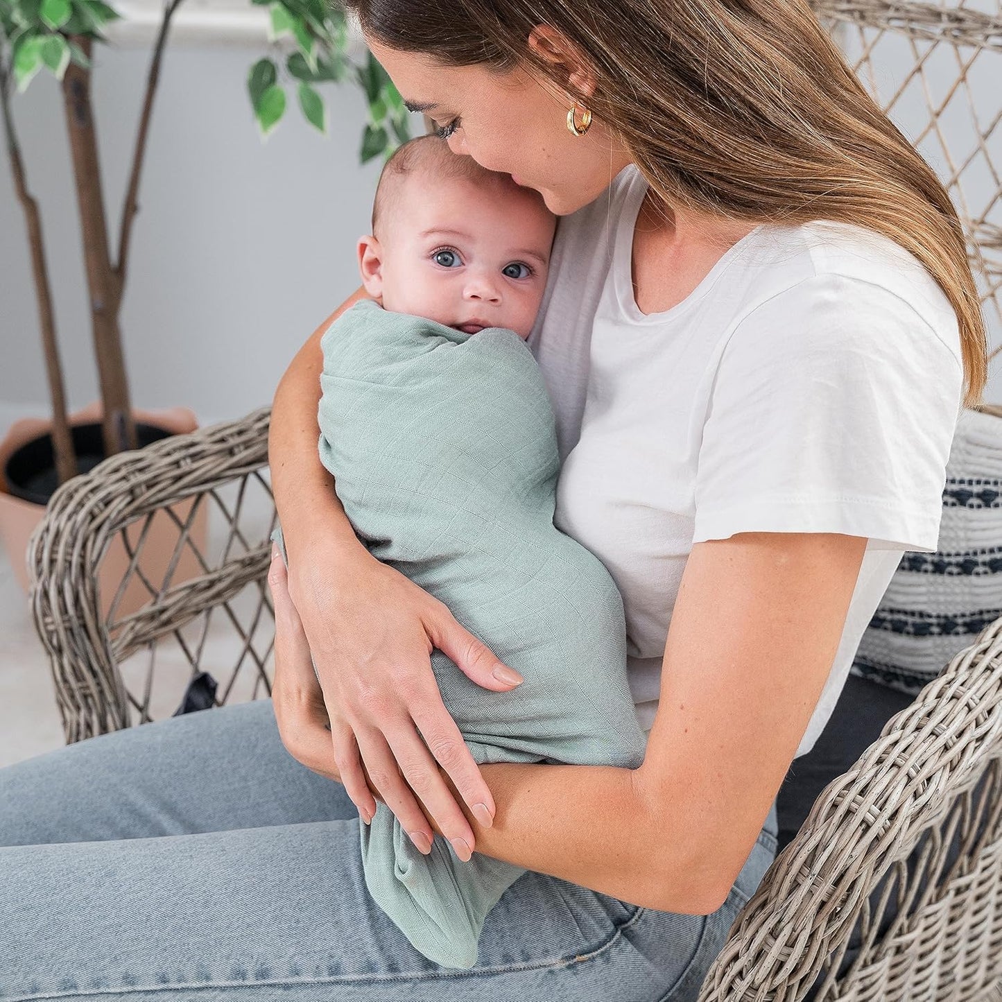 Comfy Cubs Muslin Swaddle Blankets Pack of 2 - 47 x 47 Inch Soft Cotton Baby Blanket Set, Large Multipurpose Wraps for Newborns - Self-Soothing Swaddles for Newborns - Pacific Blue & Fern