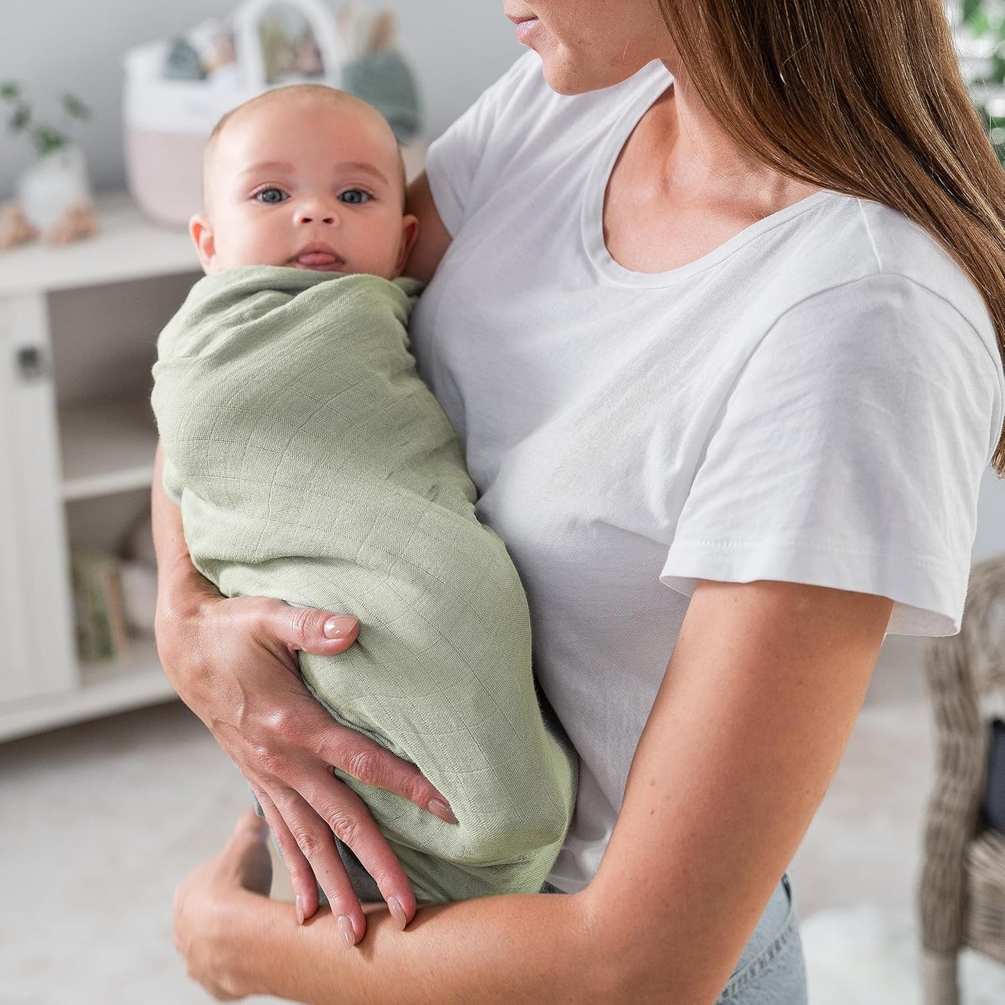 Comfy Cubs Muslin Swaddle Blankets Pack of 2 - 47 x 47 Inch Soft Cotton Baby Blanket Set, Large Multipurpose Wraps for Newborns - Self-Soothing Swaddles for Newborns - Sage & Blush