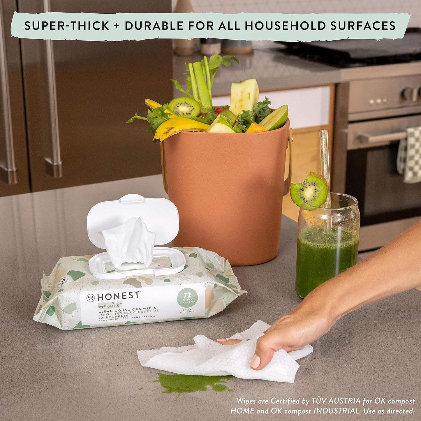 The Honest Company Clean Conscious Multi-Use Wipes | Hypoallergenic + Unscented for Sensitive Skin | Over 99% Water, Compostable, Plant Based, Baby Wipes | Pattern Play, 60 Count